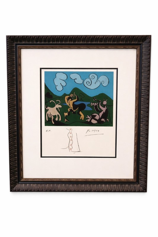 Picasso Faun & Goat Vintage Linocut EA Framed Mid Century Art gallery