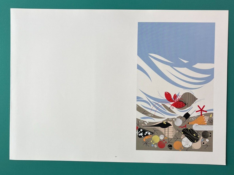 Charley Harper Book Page Art Print Crab Crabitat Sea Life Shells Sand Water Fish