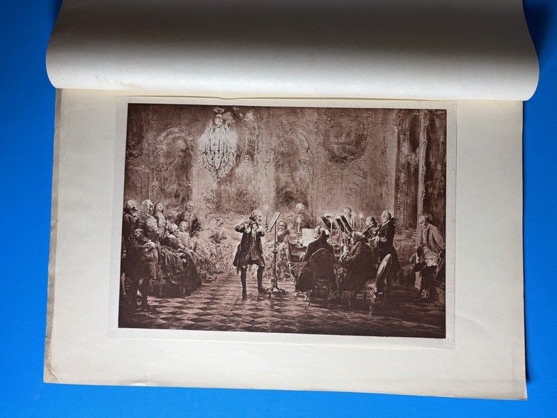 Authentic Original Antique Print Famous Paintings- Flute Concert At Sans-Souci