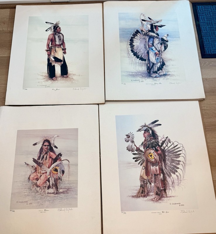 Lot Of 4 Native American Limited Edition Signed Lithographs by Edmund Czajkowski