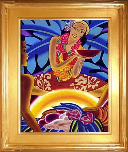 The Hawaiian Luau 15×22 Hand Numbered Ltd. Edition Hawaii Art Deco surfing Print