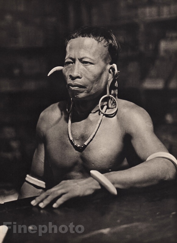 1940 Original BORNEO MALE Kelabit Chieftain Jewelry Art Photo Gravure K.F. WONG