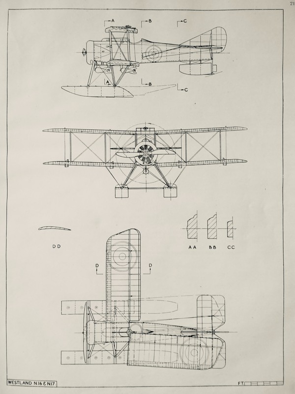WW1 Era WESTLAND N.16 & N.17 SEAPLANE Westland Aircraft Scale Design Plan c1944