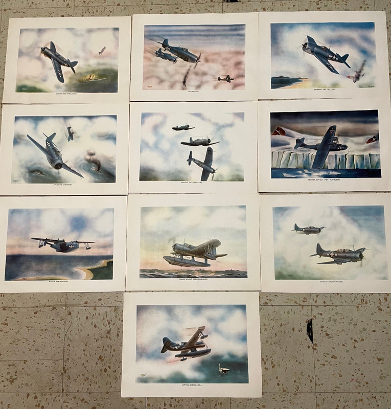 Vintage 1944 WWII Prints Set of 10 Navy Airplanes Aircraft Military Rare Find