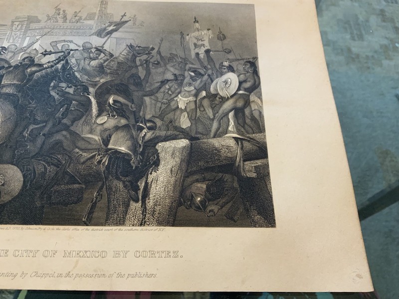 Antique Capture of the City of Mexico by Cortez Steel Engraving Victorian Print gallery