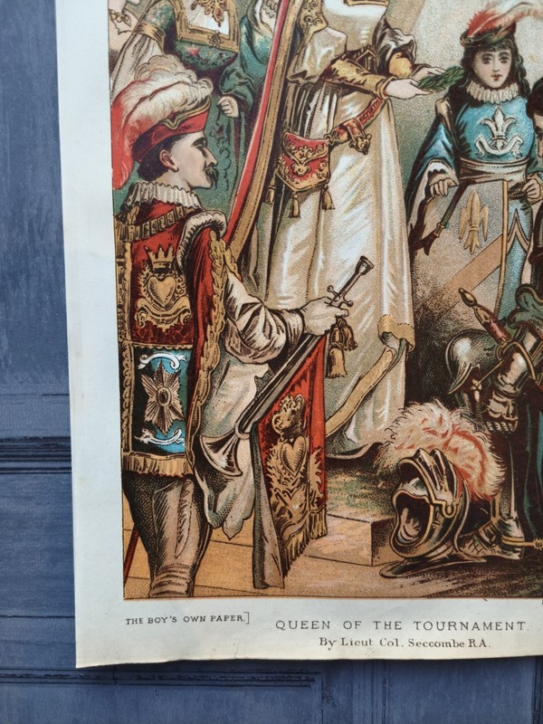 Antique 1883 Medieval Queen Knight Jousting Tournament Book Art Print Picture gallery
