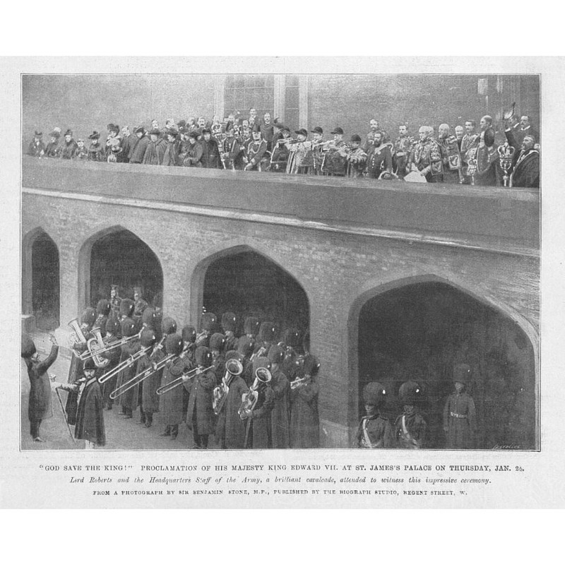 Proclamation of King Edward VII at St James’s Palace – Antique Print 1901