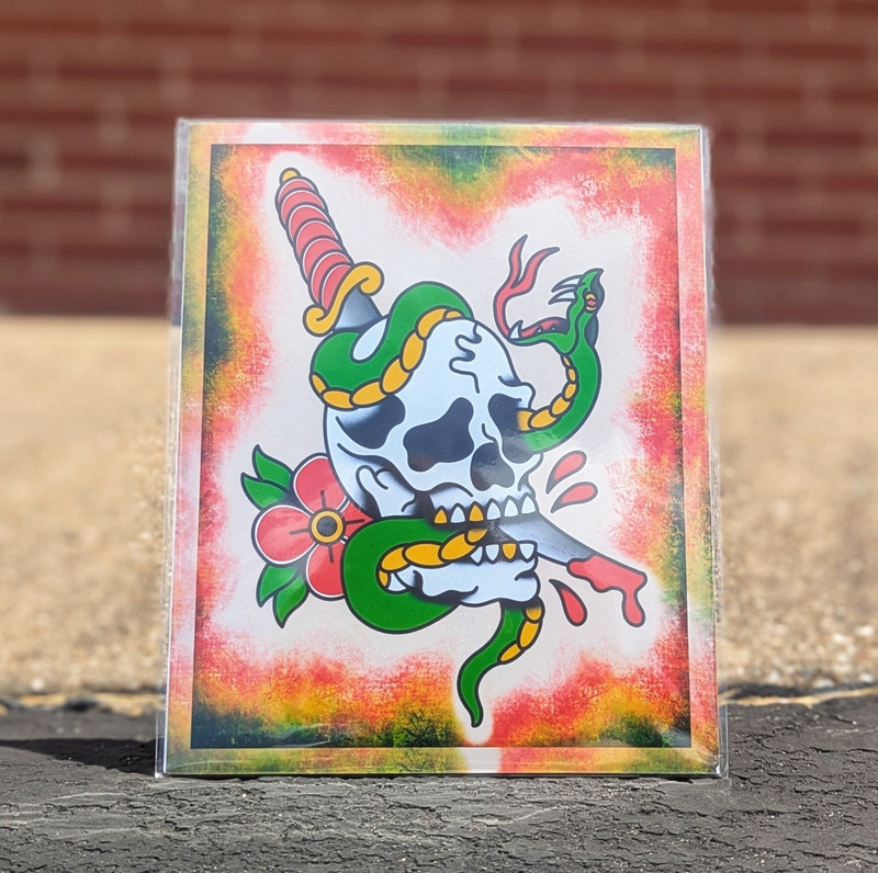 8×10 Original Art Print – High Quality Gloss Paper – Snake Skull Dagger