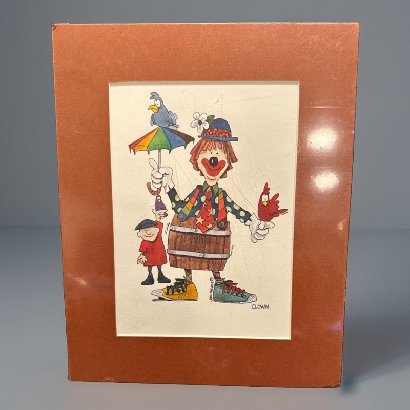 VTG John Holladay Clown Print Litho With Mat 70s/80s 5×7
