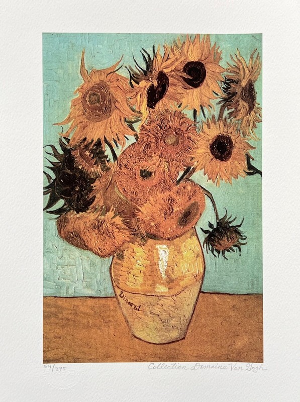 Vincent Van Gogh SUNFLOWERS VASE Estate Signed Limited Edition Giclee 12″ x 16″