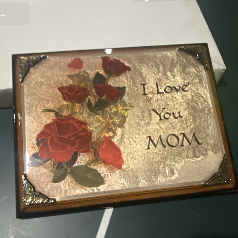 Vintage Metallic Gold Foil Red Rose “I Love You Mom” Nabene Gallery Wall Art