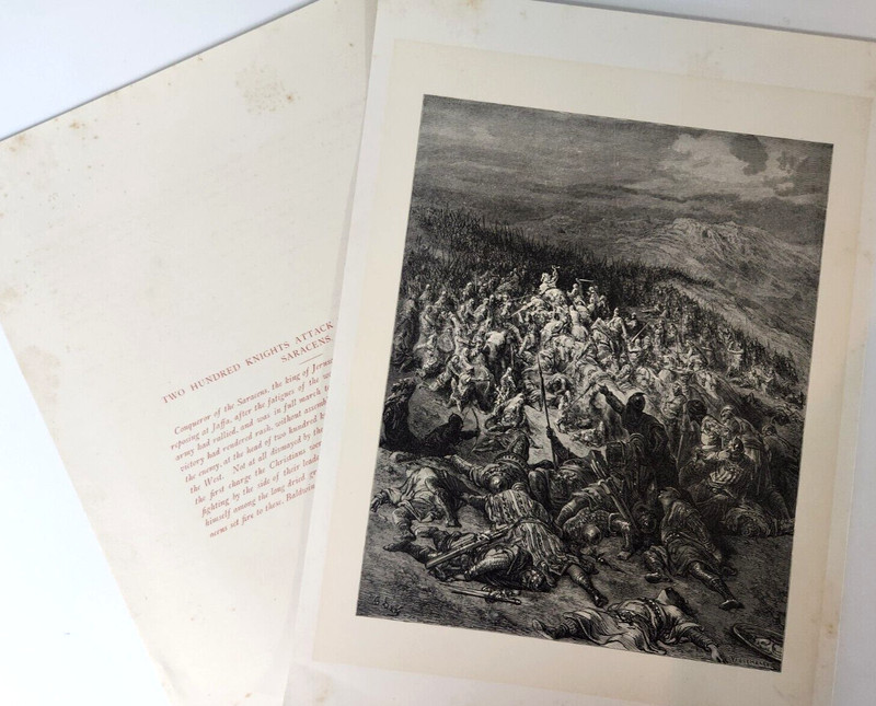 Knights Attack Saracens Antique 1855 Engraving History Crusades Book Plate gallery