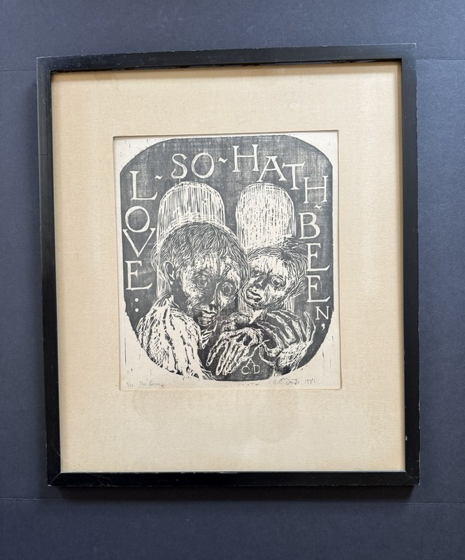 Arthur C. Danto Woodcut Print of “The Lovers” Original Signed 4/25 1951 - Rare