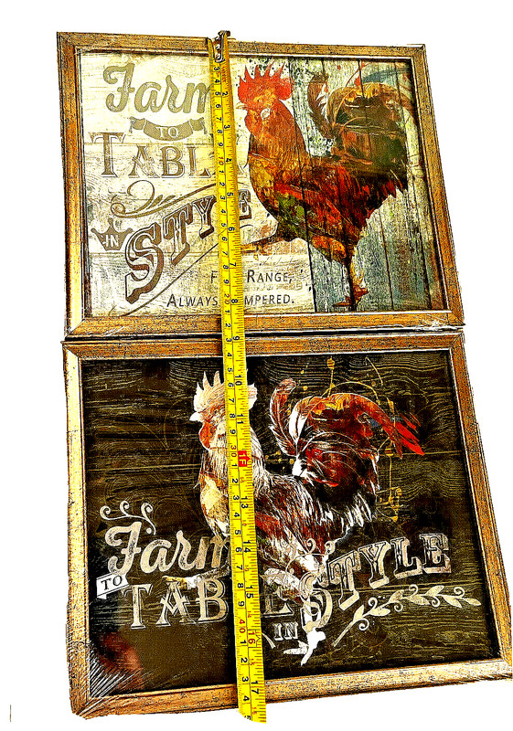 Rooster Folk Art Country Farmhouse Print Metal Frame "Rise & Shine" Set / 3 NIP gallery