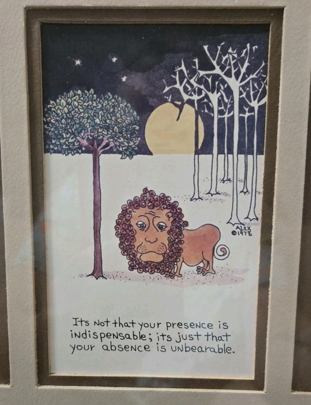 Art print cartoon by ALEX ‘78 silver metal frame mat & glass 8×10