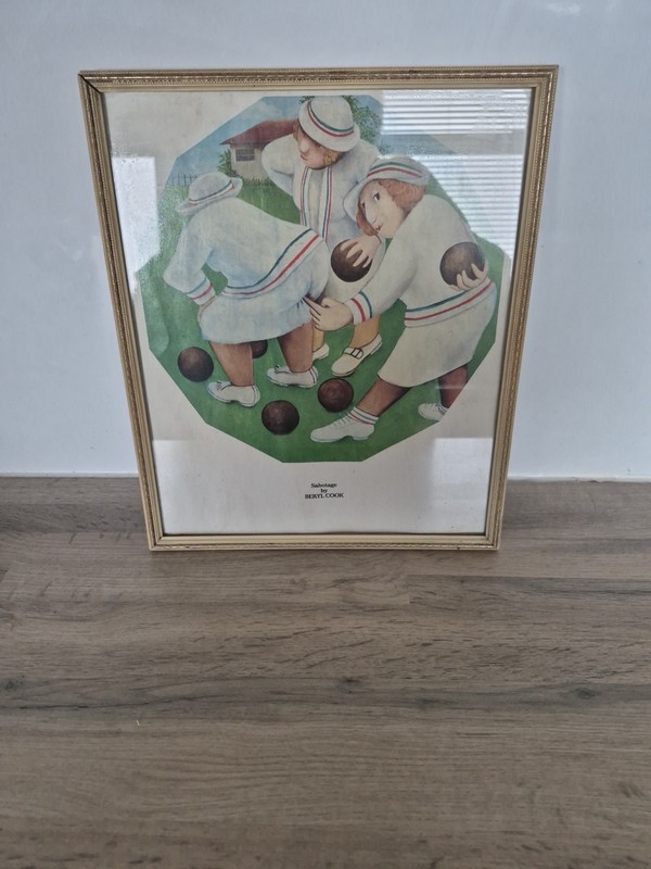 Beryl Cook print ‘Sabotage’ Ladies Playing Bowls FRAMED 10.25″ x 12.5″