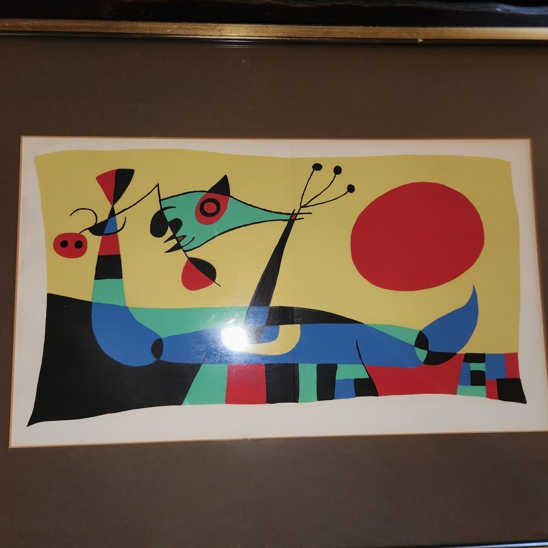 Framed Joan Miro original 1956 color stone lithograph (peacock feathers)