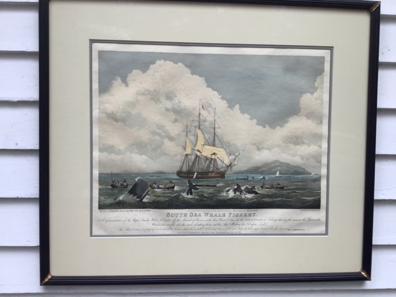 “South Sea Whale Fishery” Handcolored Engraving After W.J. Huggins