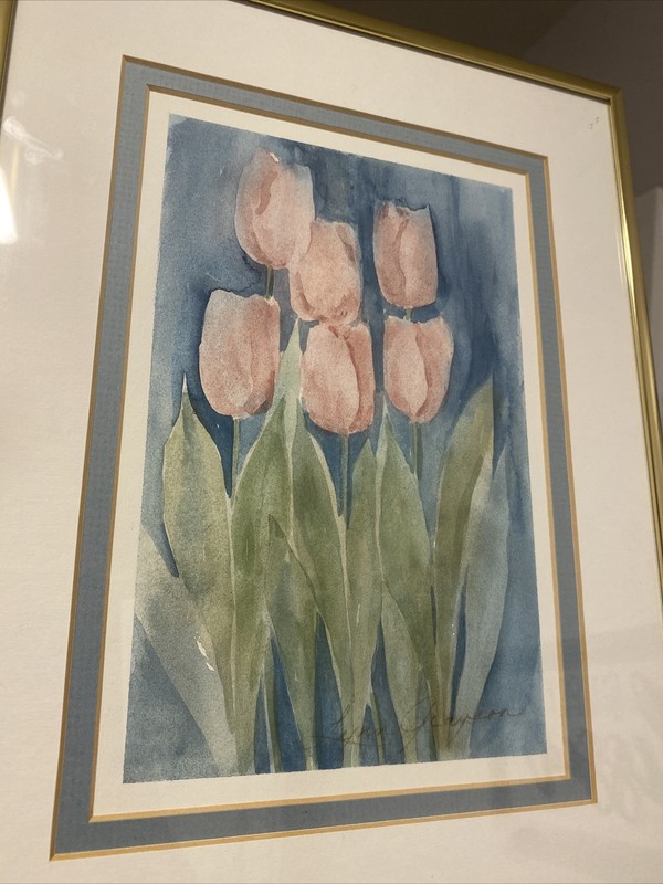 Lynn Grayson Watercolor - 12x9” Framed Tulips Spring Flowers Vintage Wisconsin gallery