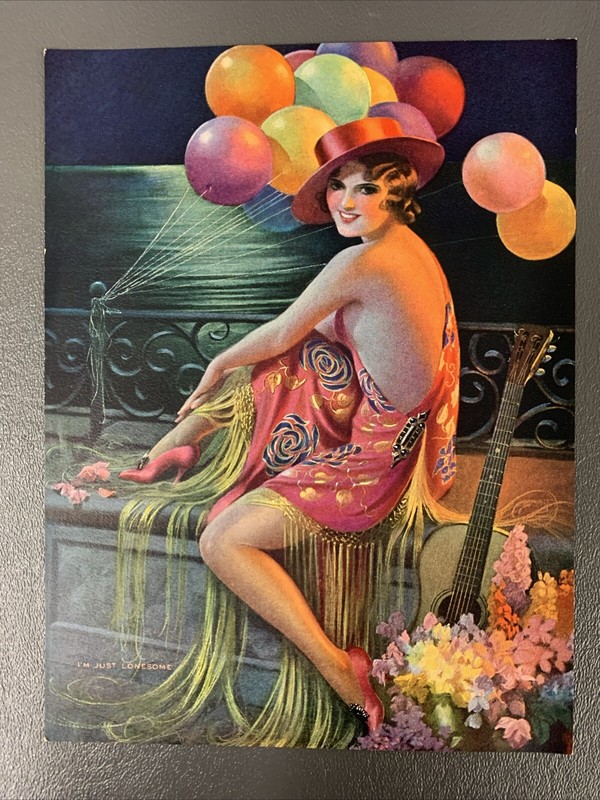 VTG 1933 Pinup Art Print Gene Pressler I’m Just Lonesome
