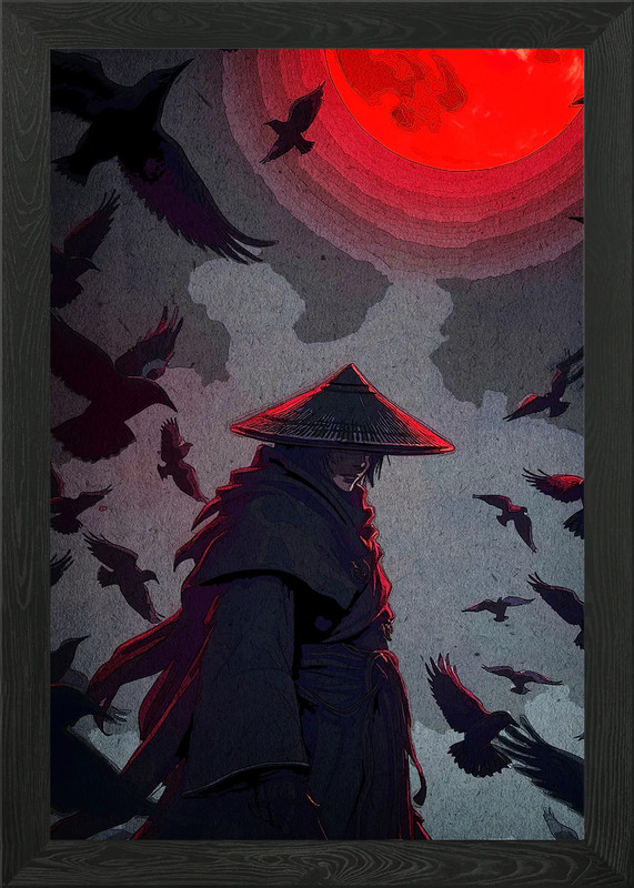 Ronin Crow Moon Framed Wall Art Poster Canvas Print Picture