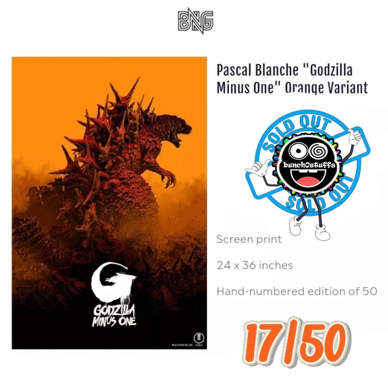 Godzilla Minus One Orange Variant 24" x 36" Screen Print LE 17/50 Pascal Blanche gallery