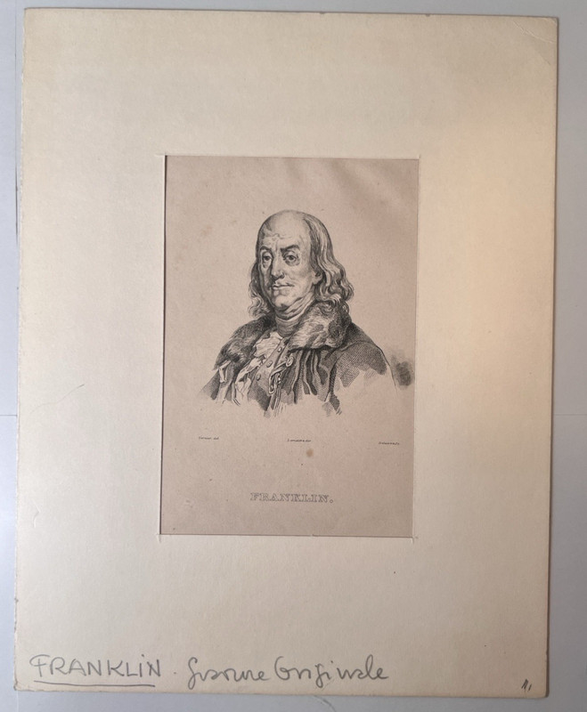 Benjamin Franklin an Engraving by French Artist Émile Louis Vernier