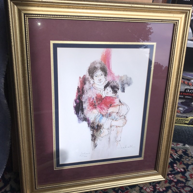 Susan Sahall «Father And Child» Pencil Signed Numbered Lithograph Framed 26”X22”