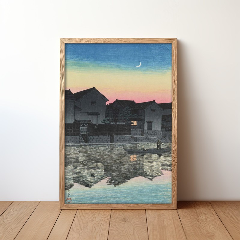 Kawase Hasui Canvas Art Print – Crescent Moon at Matsue in Izumo Province
