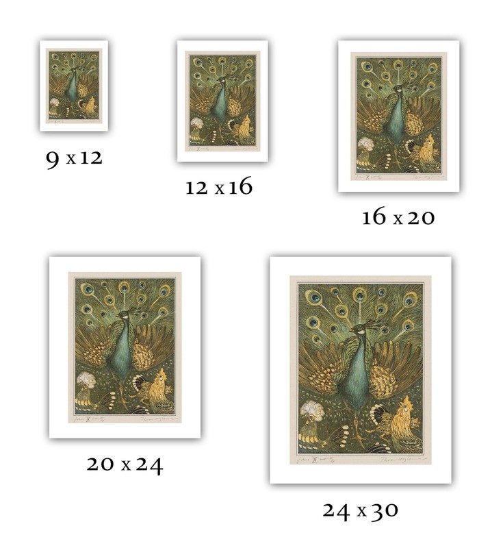 Theo van Hoytema : "Peacock with Chickens" (1878-1910) - Giclee Fine Art Print gallery