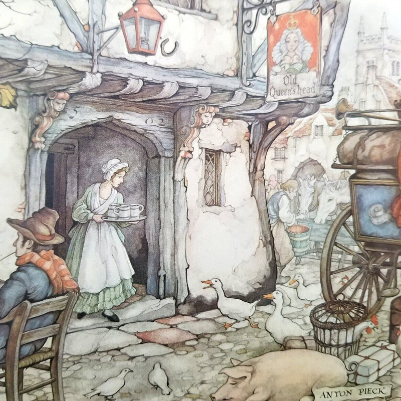 3 Vtg Anton Pieck Framed Art Prints Village Life Street Scenes Wall Hanging gallery