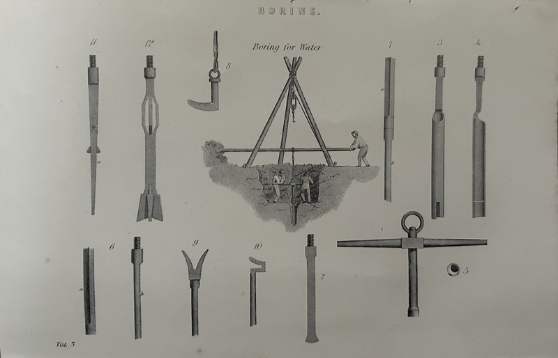 Antique Print Boring for Water c1880s Victorian Civil Engineering Engraving