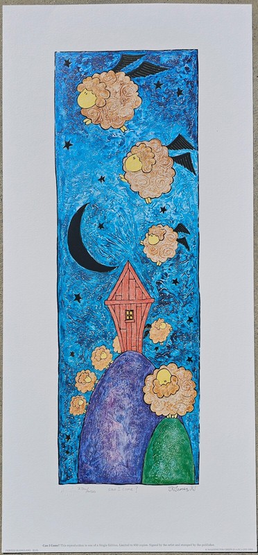 JOHN JAMES CAN I COME HAND SIGNED LITHOGRAPH COUNTING SHEEP Cute Nursery art