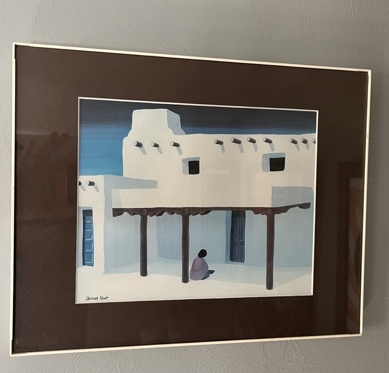 Deborah Hiatt Southwest Art Print - Matted & Framed (14x11) - Pueblo/Adobe Scene