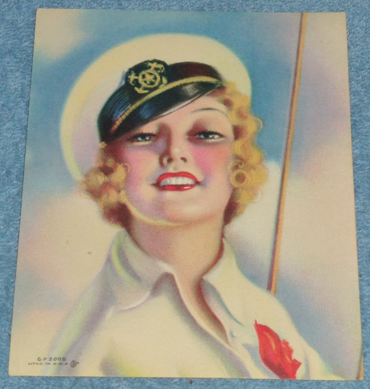 Vintage 1930s/40s Pretty Sailor Girl Pin Up R Wilson Hammell Litho Print 4″ x 5″