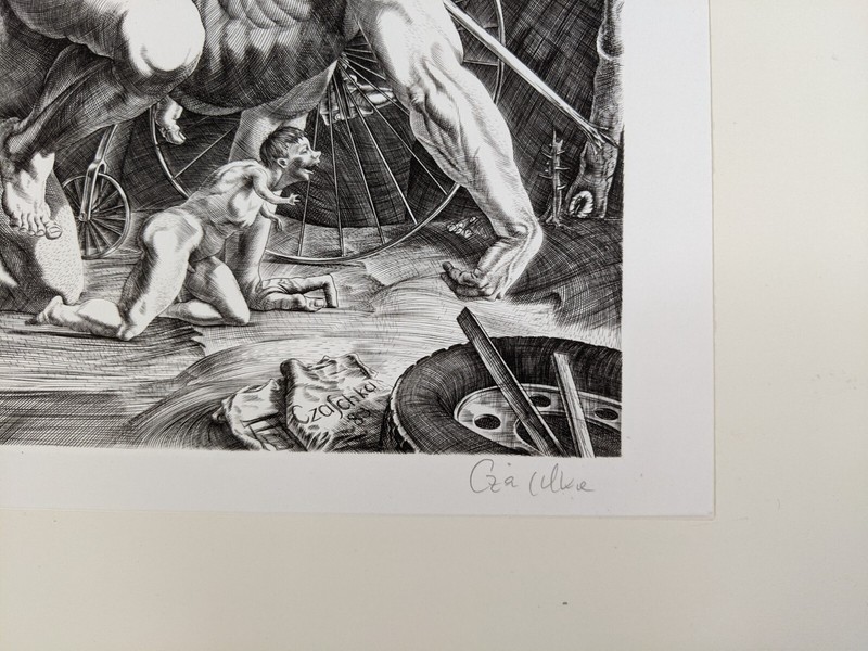 Jürgen Czaschka, abstract figure composition, etching, signed, 1983 gallery