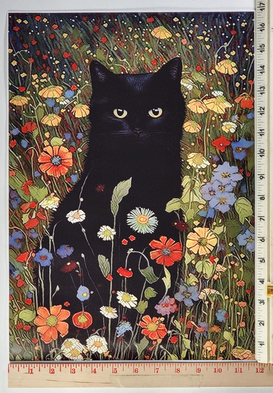 Feline Floral Garden Art Print 12x17 Black Cat Flowers ~ Gustav Klimt Style gallery
