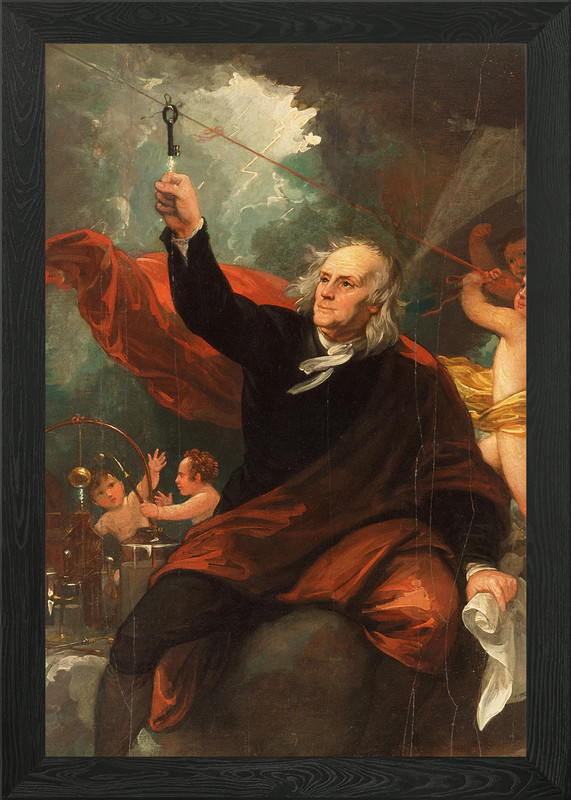 Benjamin Franklin's Kite Experiment Framed Wall Art Poster Canvas Print Picture