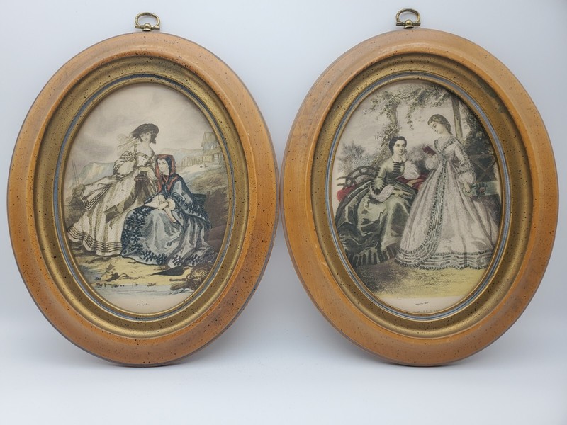 Antique LeRoy Imp Paris Framed Lithographs, Victorian Art, 10″ La Mode,Set of 2