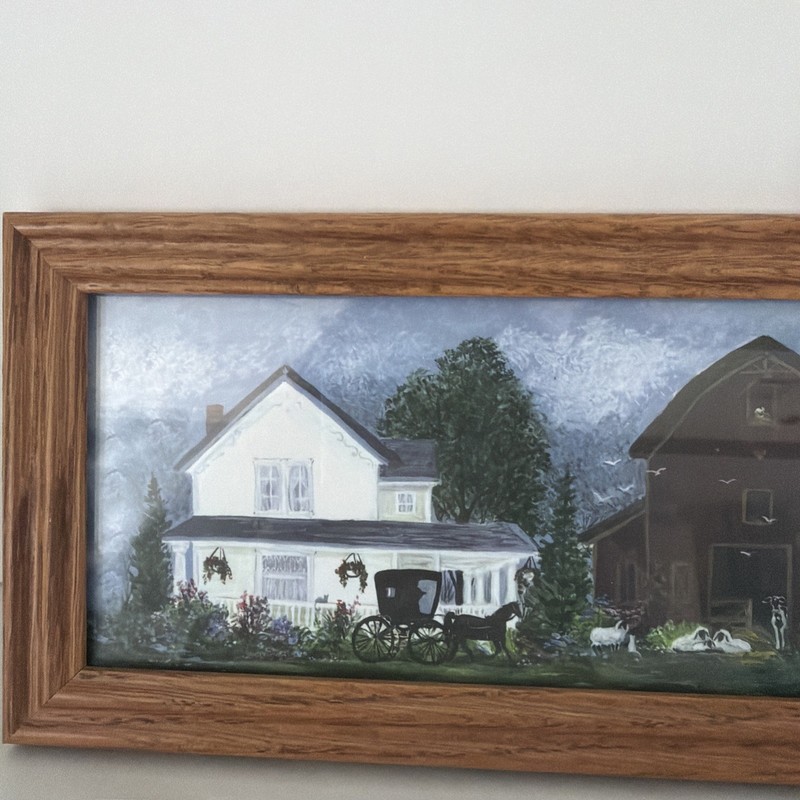 Amish Farm Scene Framed Print Rustic Country Barn Landscape Wall Art 14x5” gallery
