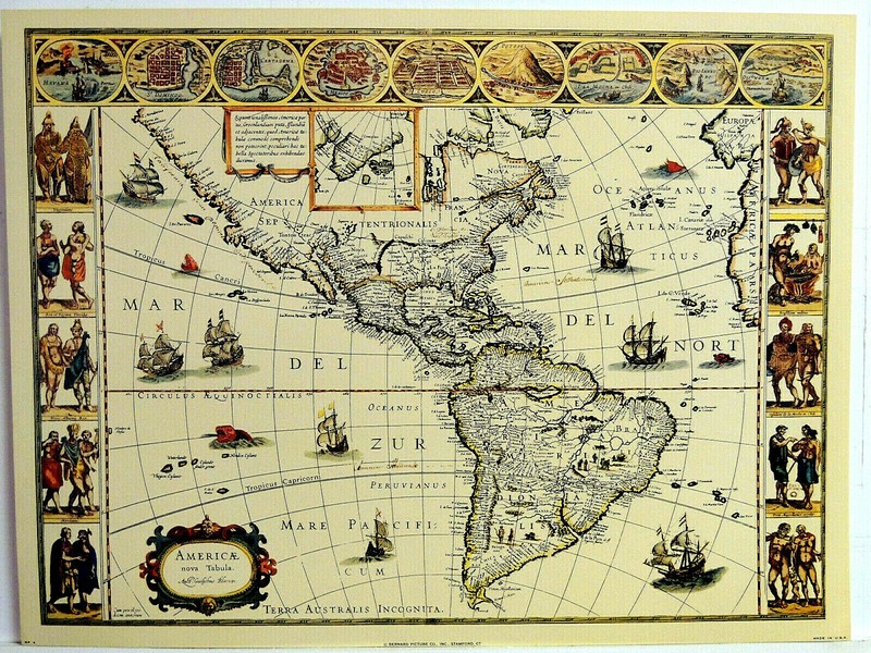 OLD WORLD MAP PICTURE ART PRINT 12X16