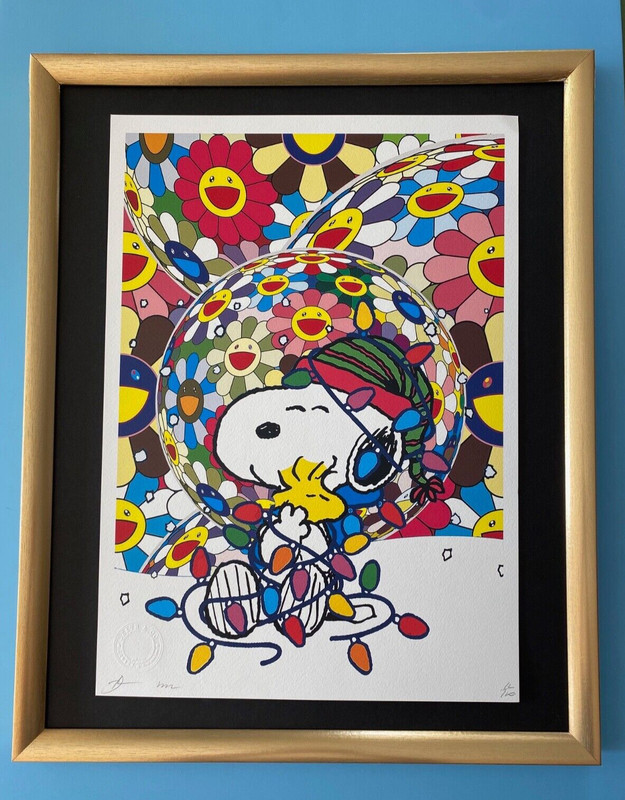 DEATH NYC Hand Signed Snoopy Print Framed 16x20in. COA Murakami Schultz X/100