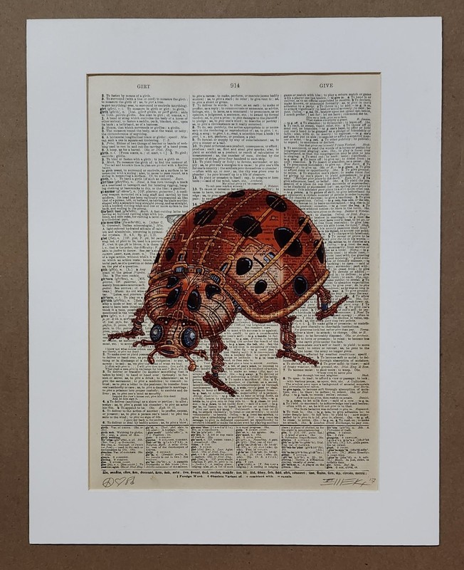 EMEK Lady Bug 2017 Dictionary Page Art Print First Known Print One of A Kind 1/1