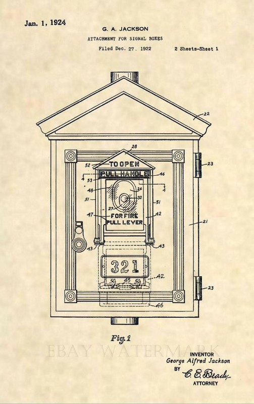 Fire Signal Box Official US Patent Art Print- Antique Vintage Firefighter 449