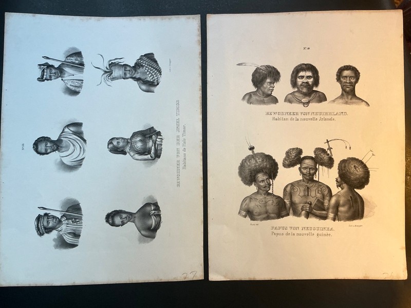Antiquarian Lithographs – Papus von New Guinea – Lot of 2 – 1836