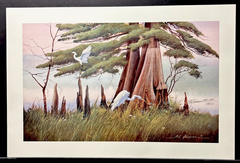 Florida Artist Neil Adamson Limited Edition Signed Print Egrets Marsh