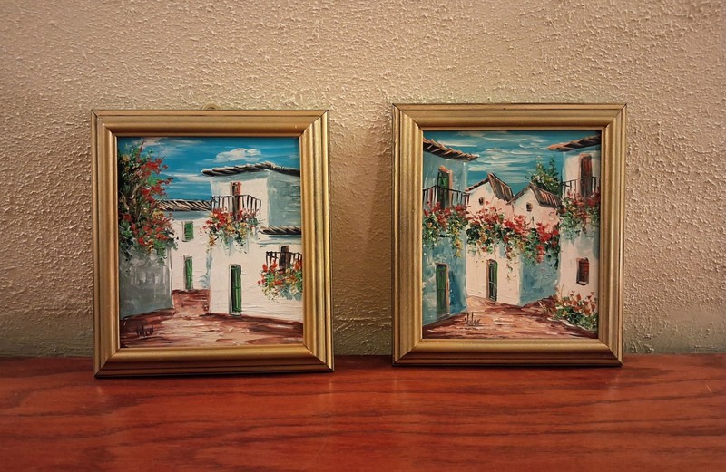 Costa del Sol Oil Painting Impressism of 2 Mediterranean Courtyard 7 » Signed
