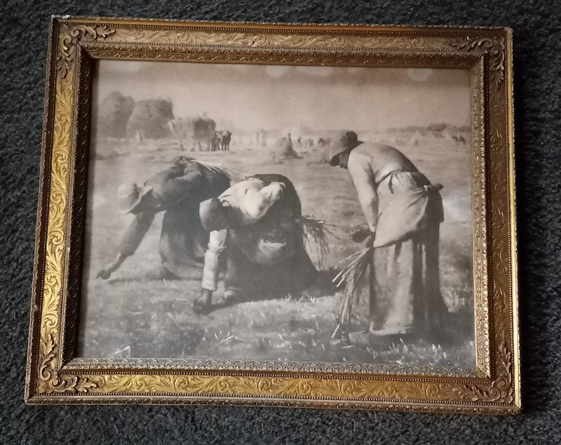 Antique Monochrome Print «The Gleaners» Photogravure Art JF Millet Framed #T-G