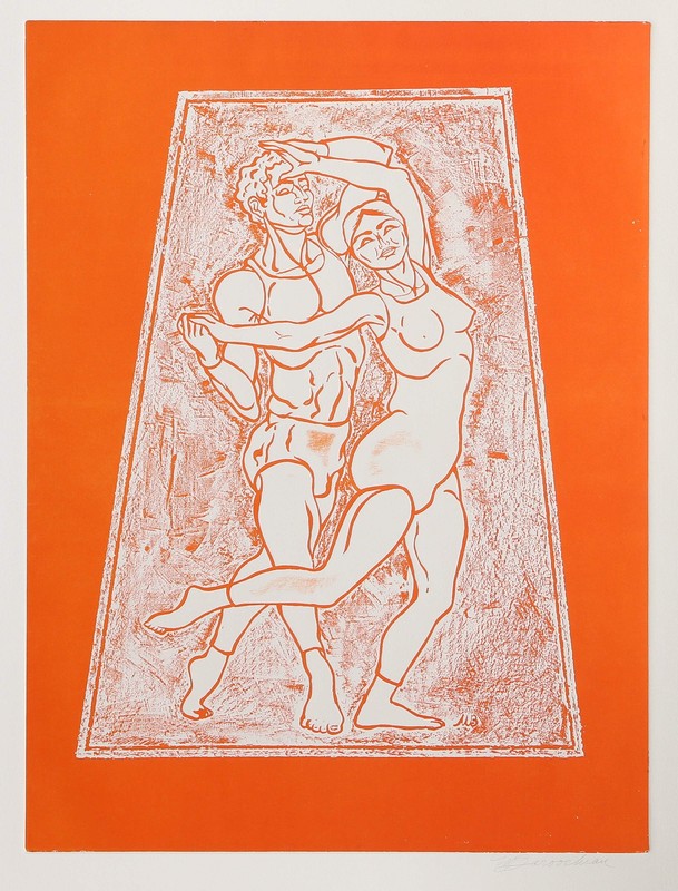 Martin Barooshian, Dancing Figures, Etching and Aquatint on Arches, initialed in