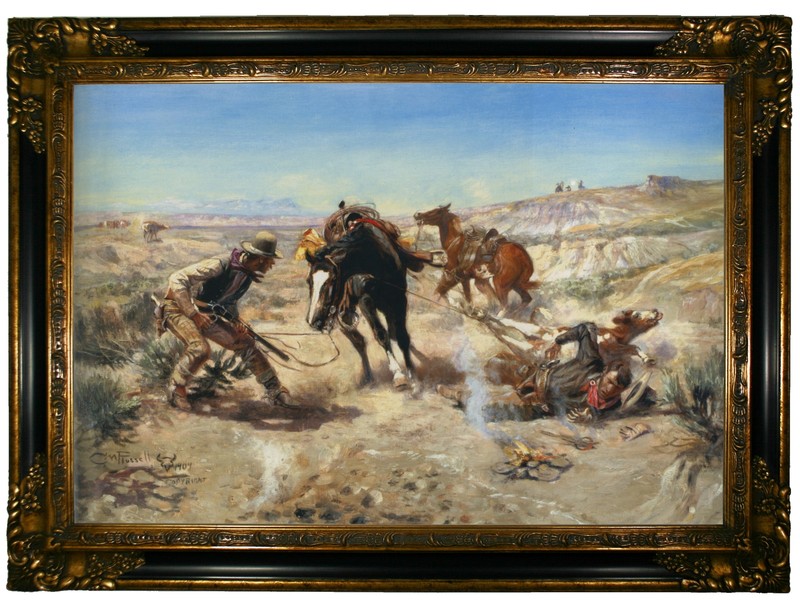 Russell The Cinch Ring 1909 Wood Framed Canvas Print Repro 19×28